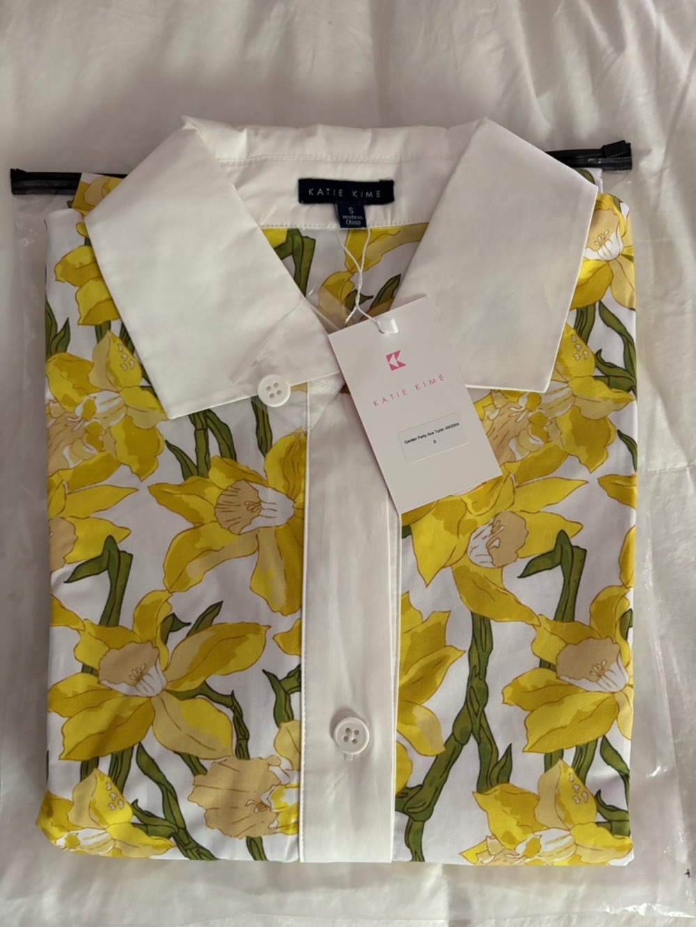 Katie Kime Garden Party Ava Tunic Dress Small Yellow Daffodil Shift Mini NWT - Picture 3 of 6